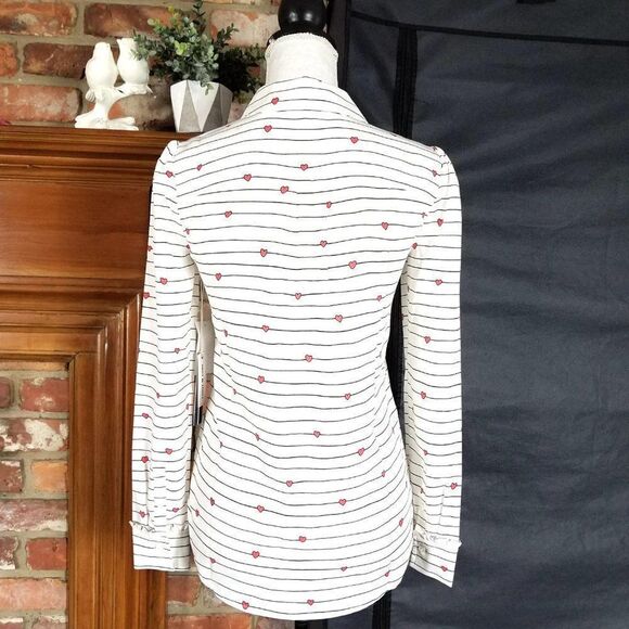 Court & Rowe Striped Heart Print Button Up Blouse - Picture 4 of 12